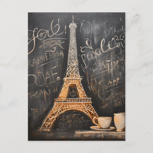 Chique Eiffeltoren Cafe Koffie Chalkboard Parijs Briefkaart (Voorkant)