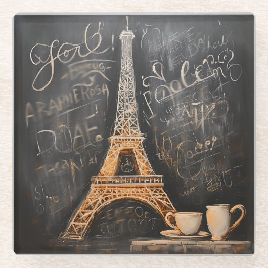 Chique Eiffeltoren Cafe Koffie Chalkboard Parijs Glazen Onderzetter (Voorkant)
