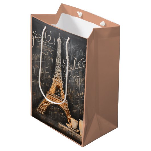 Chique Eiffeltoren Cafe Koffie Chalkboard Parijs Medium Cadeauzakje (Voorkant Gekanteld)