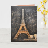 Chique Eiffeltoren Cafe Koffie Parijs Verjaardag Kaart (Gele Bloem)