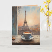 Chique Eiffeltoren Cafe Koffie Parijs Verjaardag Kaart (Gele Bloem)