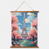 Chique Eiffeltoren Modern Parijs Bloemen Charm Hangend Wandkleed (Voorkant)