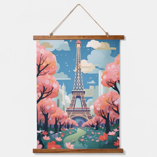 Chique Eiffeltoren Modern Parijs Bloemen Charm Hangend Wandkleed (Voorkant)