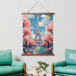 Chique Eiffeltoren Modern Parijs Bloemen Charm Hangend Wandkleed