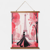 Chique Eiffeltoren Modern Parijs Volle Maan Harten Hangend Wandkleed (Voorkant 2)