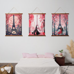 Chique Eiffeltoren Modern Parijs Volle Maan Harten Hangend Wandkleed