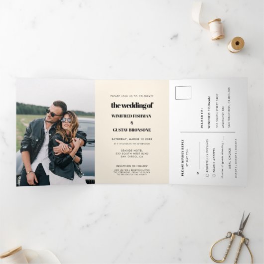 Chique elegant Alles in één bruiloft Drieluik Uitnodiging (Binnen)