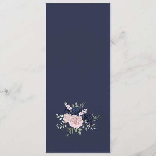 Chique Elegant Blush Navy Blauw Bruiloft Menu (Achterkant)