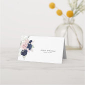 Chique Elegant Blush Navy Blauw Bruiloft Plaatskaartje (Achterkant)