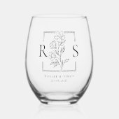 Chique Elegant Boho Floral Monogrammed Initiaal Wijnglas Zonder Voet (Voorkant)