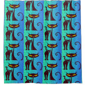 Chique Elegant Cats Patroon in Aqua Blue Douchegordijn (Voorkant)