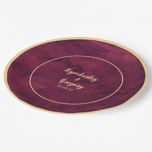 Chique Elegant Donker Bourgogne Waterverf Goud Acc Papieren Bordje (Gekanteld)