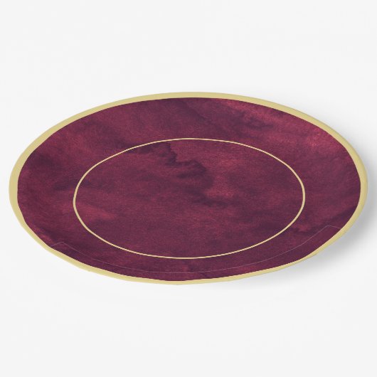 Chique Elegant Donker Bourgogne Waterverf Goud Acc Papieren Bordje (Gekanteld)