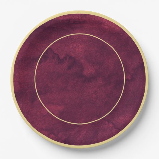 Chique Elegant Donker Bourgogne Waterverf Goud Acc Papieren Bordje (Voorkant)