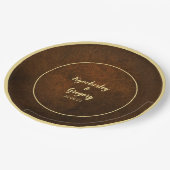 Chique Elegant Donkerbruin Getextureerd Goud Accen Papieren Bordje (Gekanteld)