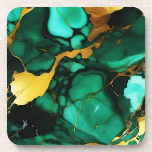 Chique Elegant donkergroen goudgeel Faux Marble Bier Onderzetter