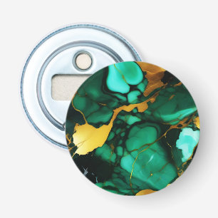Chique Elegant donkergroen goudgeel Faux Marble Button Flesopener
