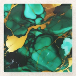 Chique Elegant donkergroen goudgeel Faux Marble Glazen Onderzetter