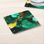 Chique Elegant donkergroen goudgeel Faux Marble Kartonnen Onderzetters (Schuin)