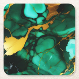 Chique Elegant donkergroen goudgeel Faux Marble Kartonnen Onderzetters