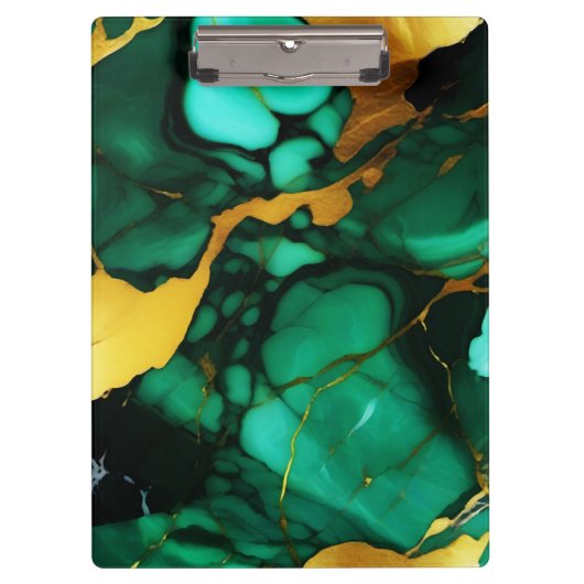 Chique Elegant donkergroen goudgeel Faux Marble Klembord (Voorkant)