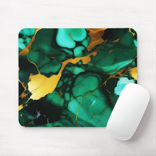 Chique Elegant donkergroen goudgeel Faux Marble Muismat (Met muis)