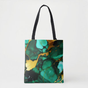 Chique Elegant donkergroen goudgeel Faux Marble Tote Bag