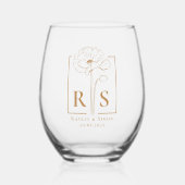 Chique Elegant Goud Bloemen Monogrammed Initiaal Wijnglas Zonder Voet (Voorkant)
