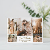 Chique Elegant Goud Script 5 Foto Collage Bruiloft Bedankkaart (Staand voorkant)