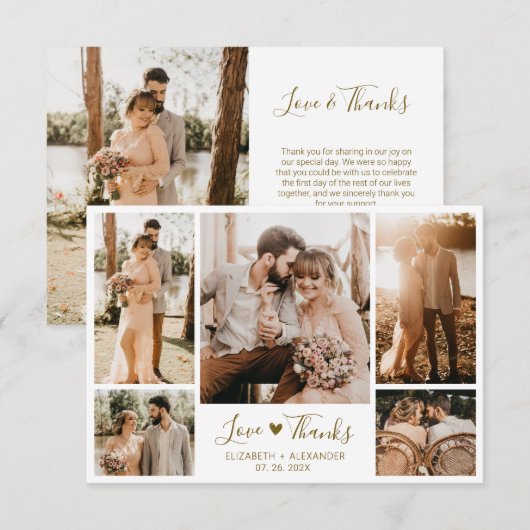 Chique Elegant Goud Script 5 Foto Collage Bruiloft Bedankkaart (Voorkant / Achterkant)