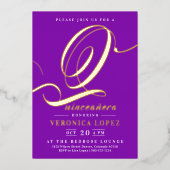 Chique Elegant Helder Paarse 15e Quinceañera Party Folie Uitnodiging (Voorkant)