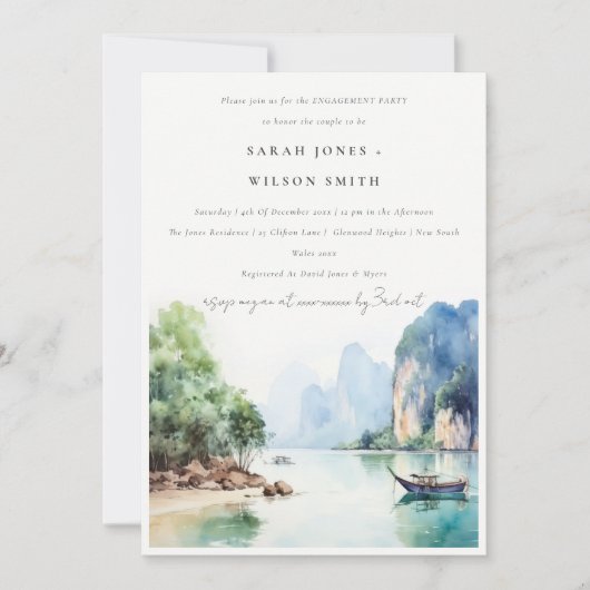 Chique Elegant Kust Thailand Seascape Verloving Kaart (Voorkant)