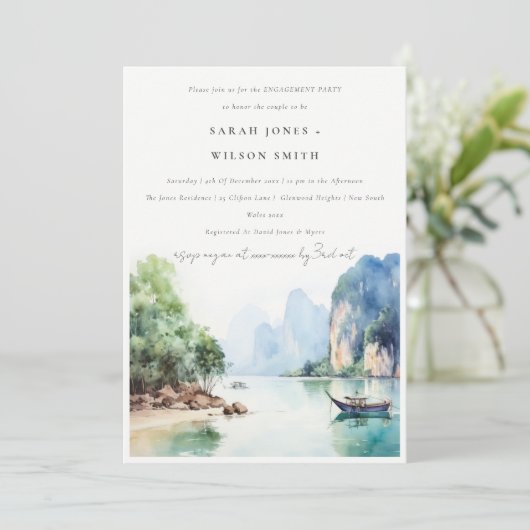 Chique Elegant Kust Thailand Seascape Verloving Kaart (Staand voorkant)