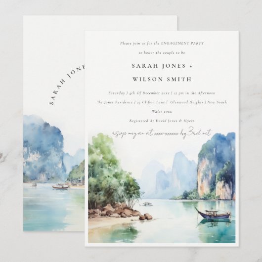 Chique Elegant Kust Thailand Seascape Verloving Kaart (Voorkant / Achterkant)