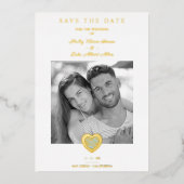 Chique Elegant Lichtblauw & Gouden Hart Foto Koppe Folie Uitnodiging (Voorkant)