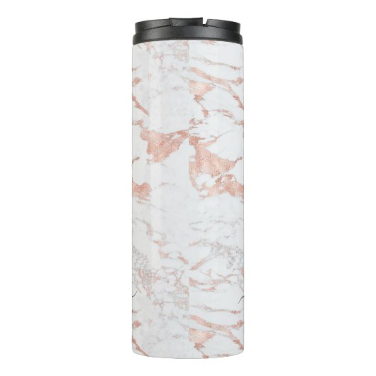 Chique Elegant Marmer en Roos Gouden Folie Monogra Thermosbeker (Achterkant)