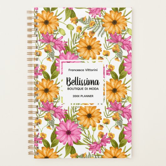 Chique Elegant Modern Geel Roze Bloemen Bedrijf Planner (Voorkant)