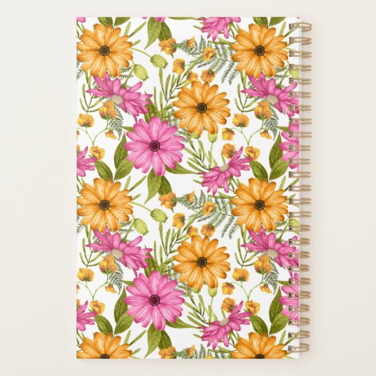 Chique Elegant Modern Geel Roze Bloemen Bedrijf Planner (Achterkant)