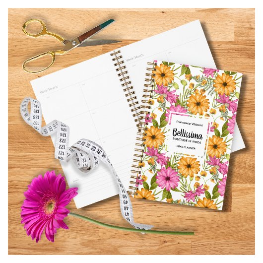 Chique Elegant Modern Geel Roze Bloemen Bedrijf Planner