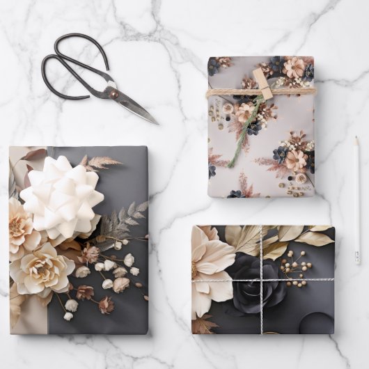 Chique Elegant Muted-Tone Winter Florals ontwerp Inpakpapier Vel (Voorkant)