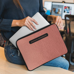 Chique Elegant Roos Goud & Zwart Initiaal Monogram Laptop Sleeve