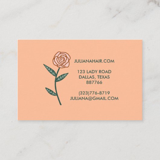 Chique Elegant Roos Lijst Bloemen Perzik Fuzz Roze Visitekaartje (Achterkant)