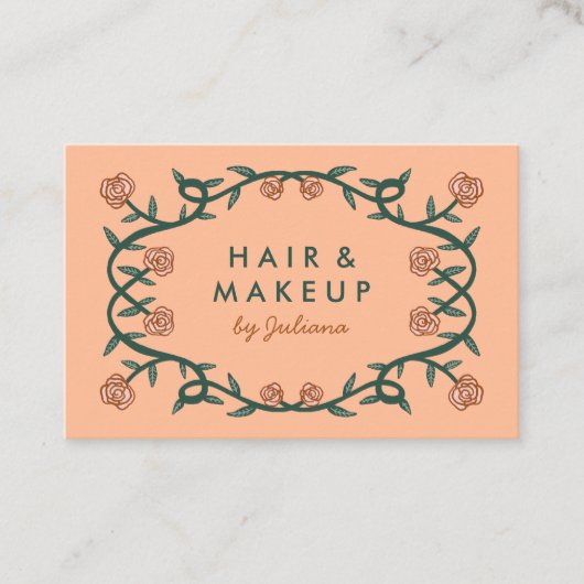Chique Elegant Roos Lijst Bloemen Perzik Fuzz Roze Visitekaartje (Voorkant)