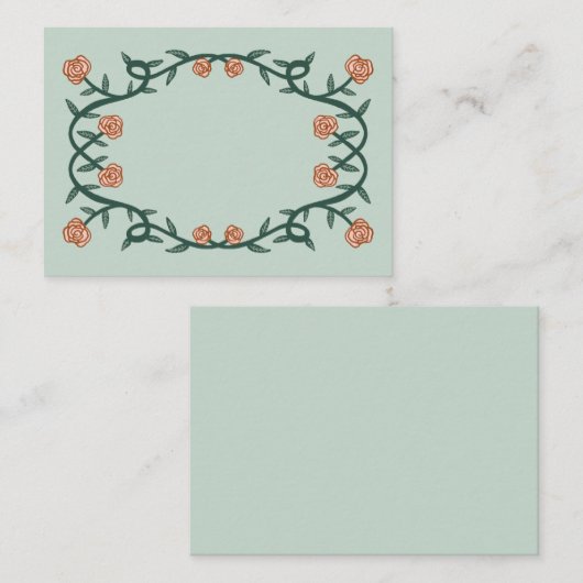 Chique Elegant Roos Lijst Botanische Bloemen Groen Plaatskaartje (Voorkant / Achterkant)