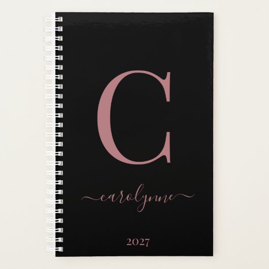 Chique Elegant Roze Rose Goud Monogram Naam Planner (Voorkant)
