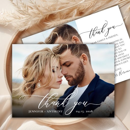 Chique Elegant Script 2 foto bruiloft dank u kaart