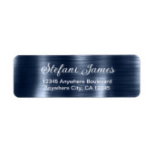 Chique Elegant Script Metallic Blue Navy Label (Voorkant)