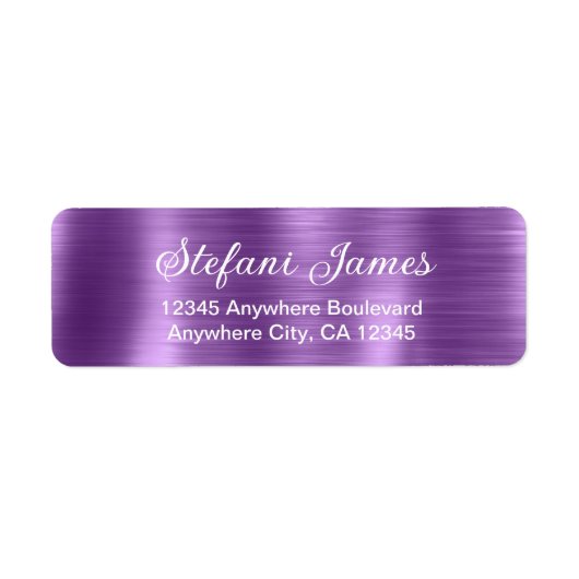 Chique Elegant Script Metallic Paarse Label (Voorkant)
