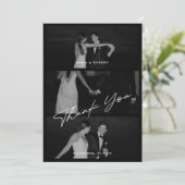 Chique Elegant Script Zwart 3 foto bruiloft Bedankkaart (Staand voorkant)