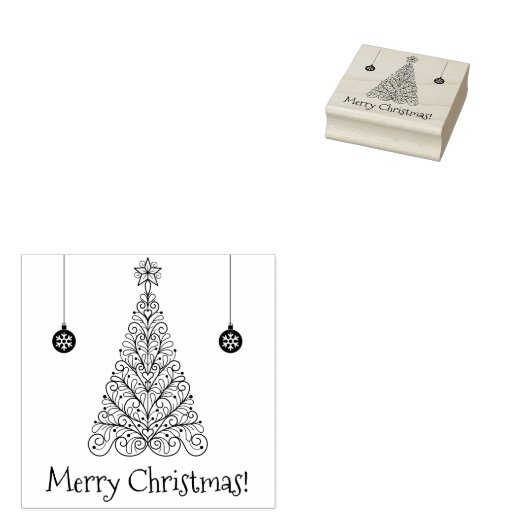 Chique & Elegant Vrolijk Kerstfeest | Kerstboom Rubberstempel (Gestempeld)
